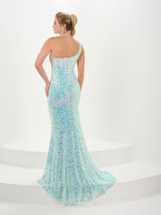 Fitted Sequin One Shoulder Gown by Tiffany Designs 16114