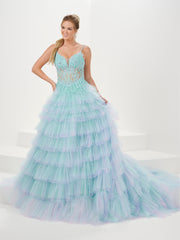 Applique Ruffled Ombre Tulle Gown by Tiffany Designs 16115