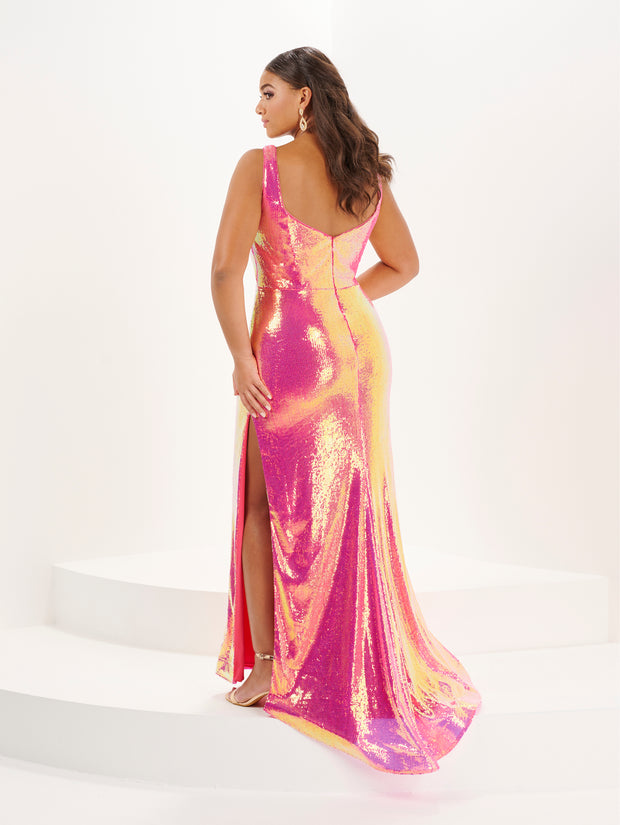 Plus Size Iridescent Sequin Slit Gown by Tiffany Designs 16128