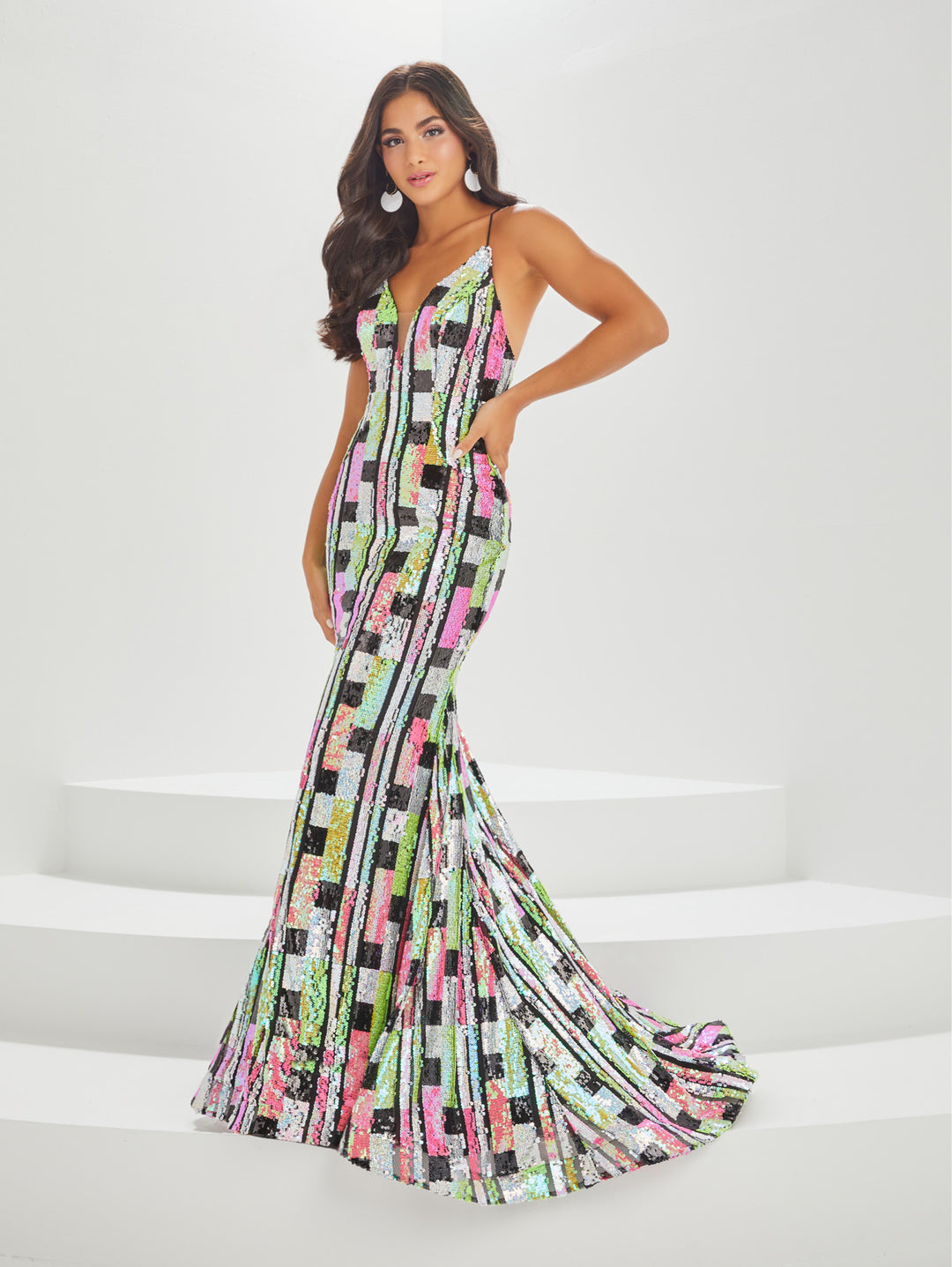 Geometric Sequin Print Mermaid Dress by Tiffany Designs 16001