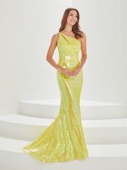 Fitted Sequin One Shoulder Gown by Tiffany Designs 16006