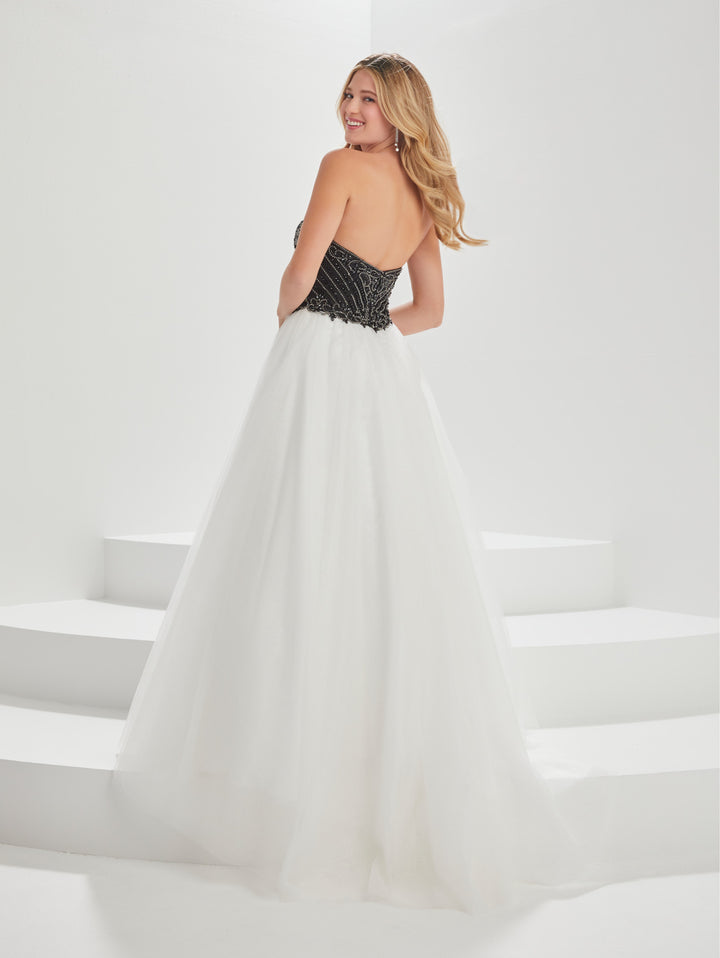 Beaded Tulle Strapless A-line Gown by Tiffany Designs 16010