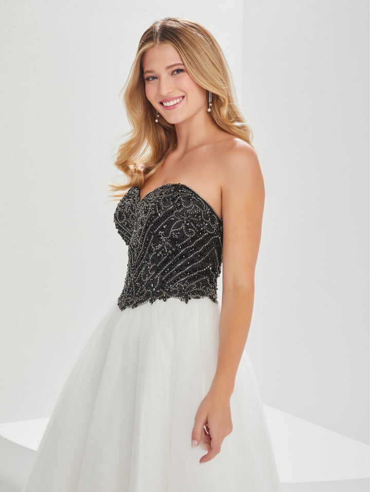 Beaded Tulle Strapless A-line Gown by Tiffany Designs 16010
