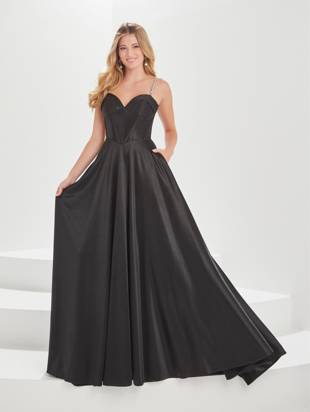 Corset Sheer Back A-line Gown by Tiffany Designs 16014
