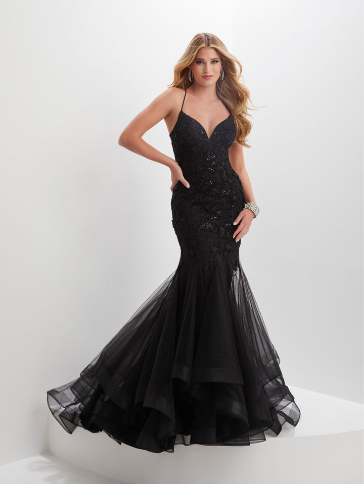 Applique Ruffled Tulle Mermaid Dress by Tiffany Designs 16015