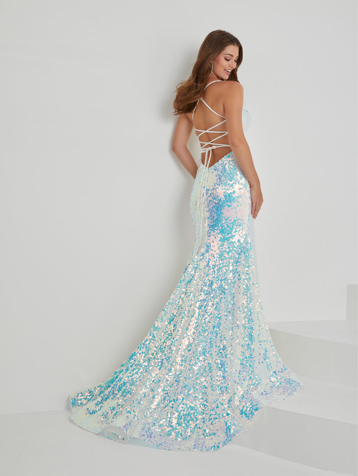 Sequin Halter V-Neck Mermaid Dress by Tiffany Designs 16021