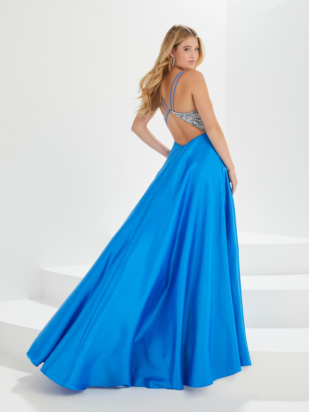 Beaded Satin A-line Pocket Gown by Tiffany Designs 16024