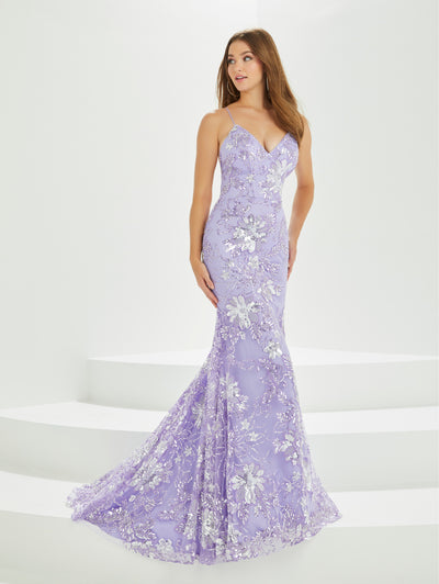 Sequin Floral Print Mermaid Dress by Tiffany Designs 16026
