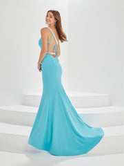 Fitted Crepe One Shoulder Gown by Tiffany Designs 16029