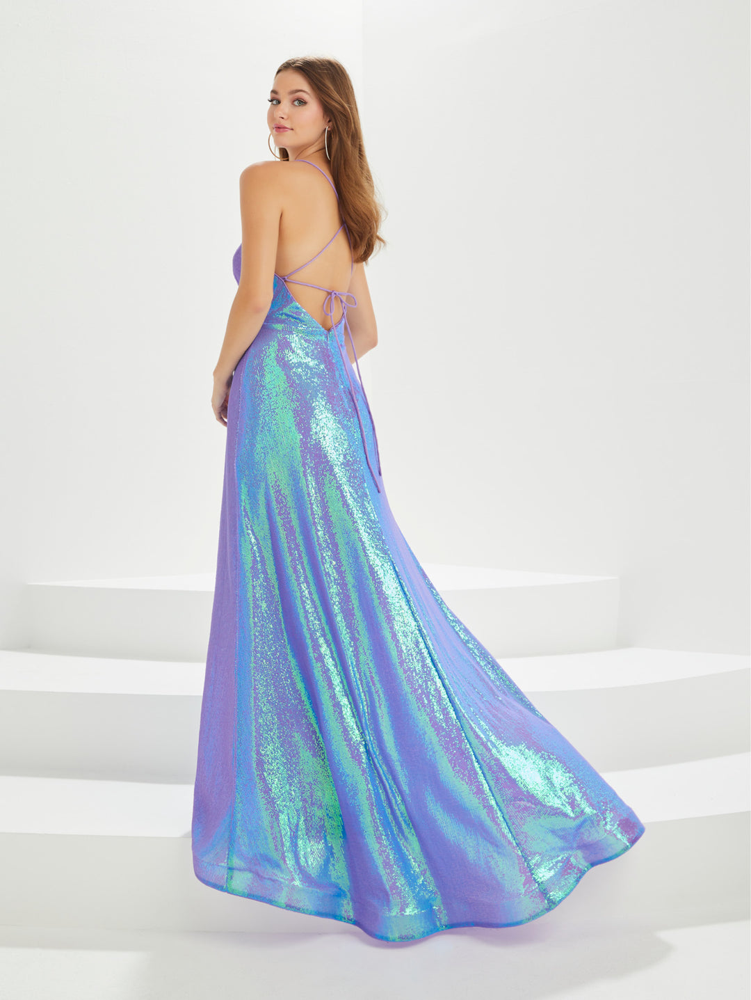 Iridescent Sequin Sleeveless Gown by Tiffany Designs 16030