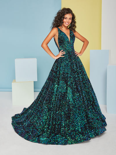 Sequin Velvet Sleeveless A-line Gown by Tiffany Designs 16456