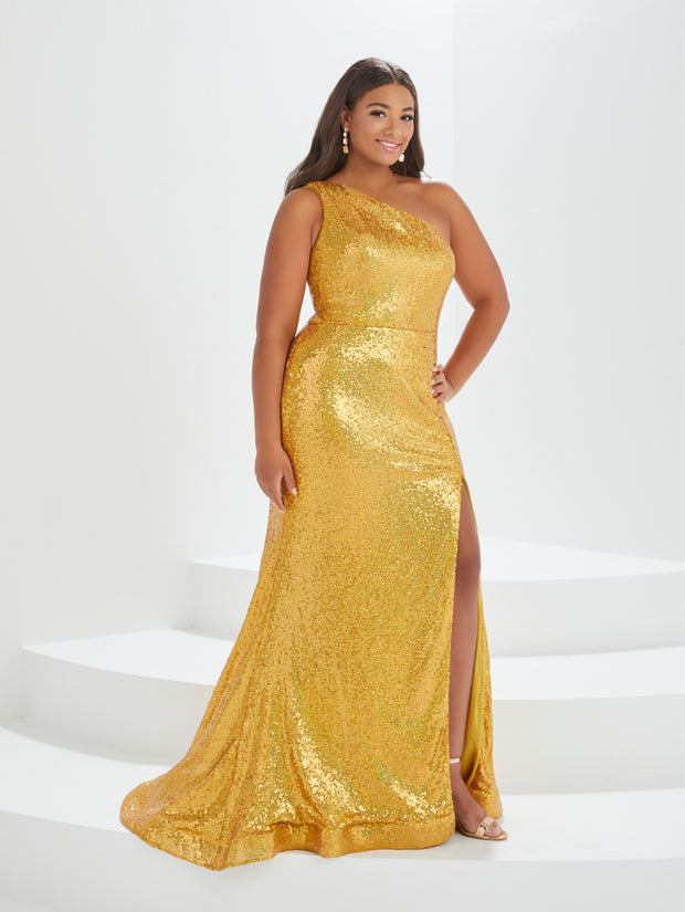 Plus Size Sequin One Shoulder Gown by Tiffany Designs 16040