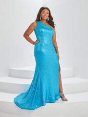 Plus Size Sequin One Shoulder Gown by Tiffany Designs 16040