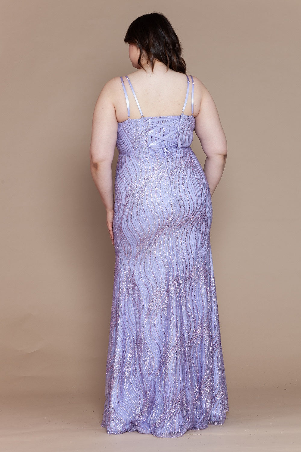 Plus Size Fitted Glitter Sleeveless Slit Gown by Poly USA W1156
