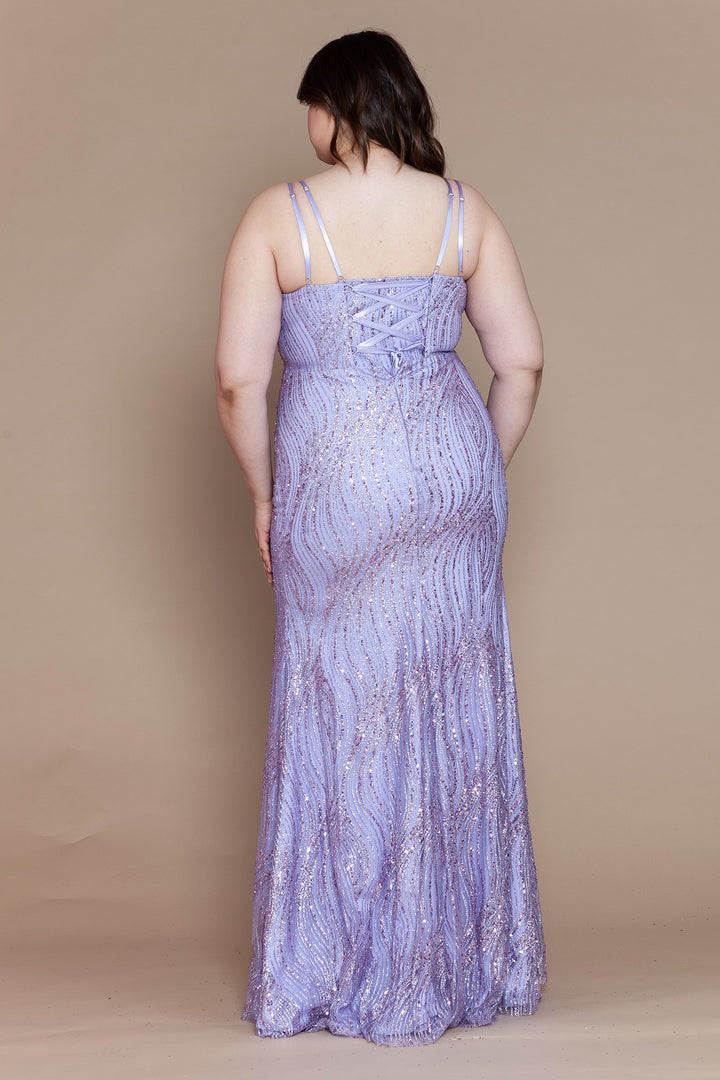 Plus Size Fitted Glitter Sleeveless Slit Gown by Poly USA W1156