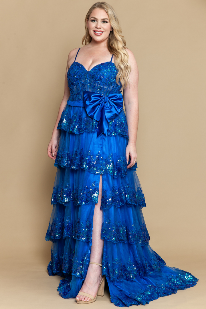 Plus Size Sleeveless Tiered Slit Gown by Poly USA W1162