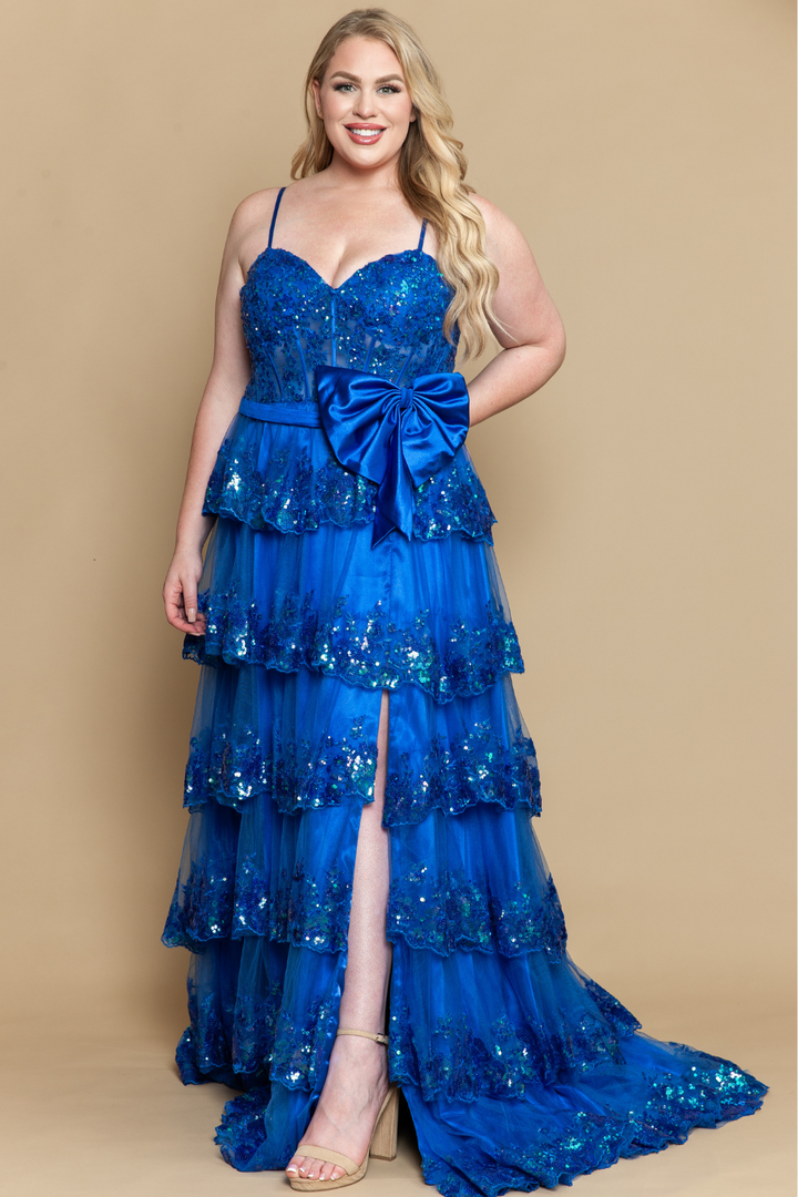 Plus Size Sleeveless Tiered Slit Gown by Poly USA W1162