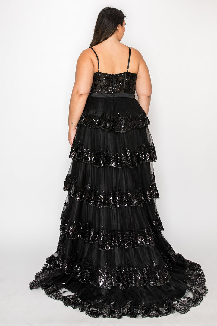 Plus Size Sleeveless Tiered Slit Gown by Poly USA W1162