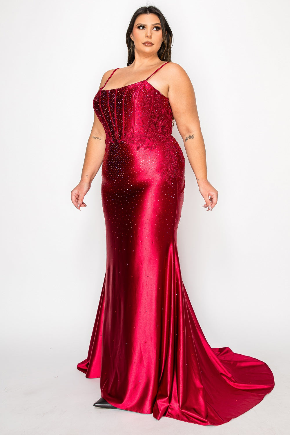 Poly USA W1164 Plus Size Beaded Satin Gown | FormalDressShops Teal / 20W Poly USA W1164 Plus Size Beaded Satin Gown | FormalDressShops Teal / 20W