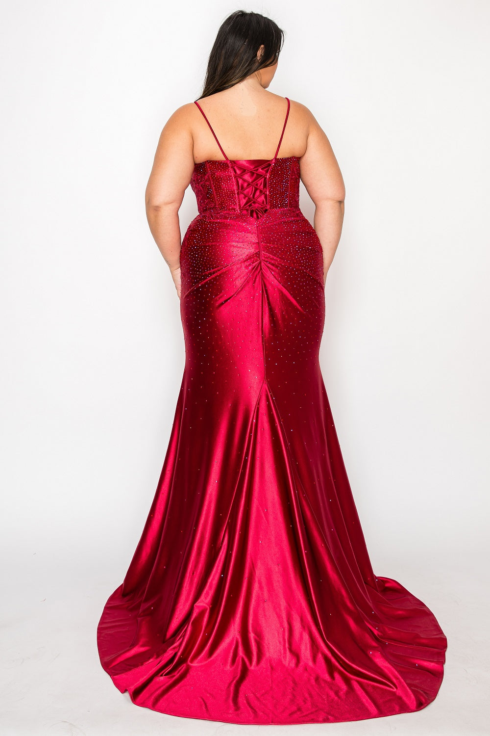 Poly USA W1164 Plus Size Beaded Satin Gown | FormalDressShops Teal / 20W Poly USA W1164 Plus Size Beaded Satin Gown | FormalDressShops Teal / 20W