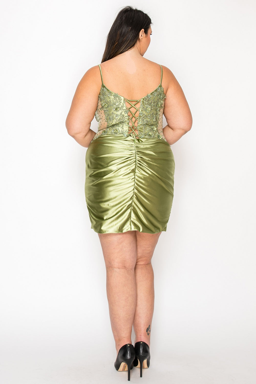 Plus Size Short Beaded Satin Dress by Poly USA W1176 24W / Red Wine Plus Size Short Beaded Satin Dress by Poly USA W1176 24W / Red Wine