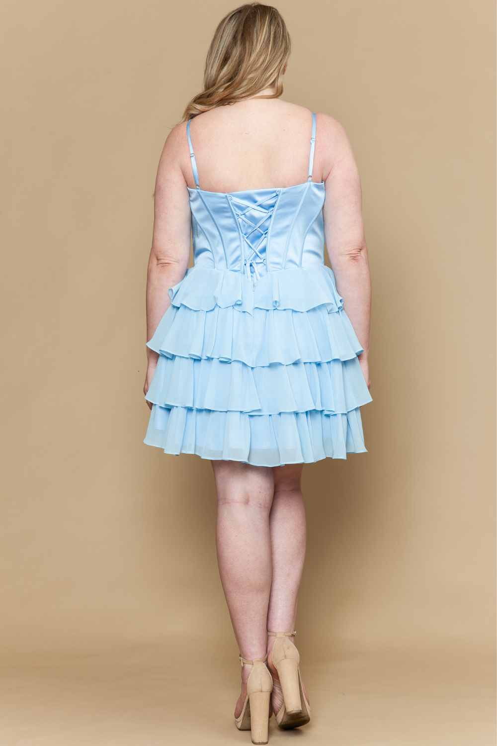 Plus Size Short A-line Tiered Dress by Poly USA W1196