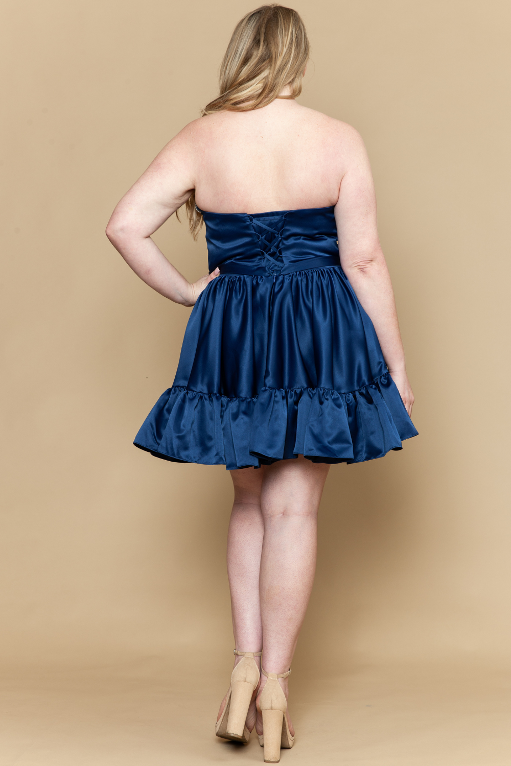 Plus Size Beaded Short Strapless Dress by Poly USA W1212