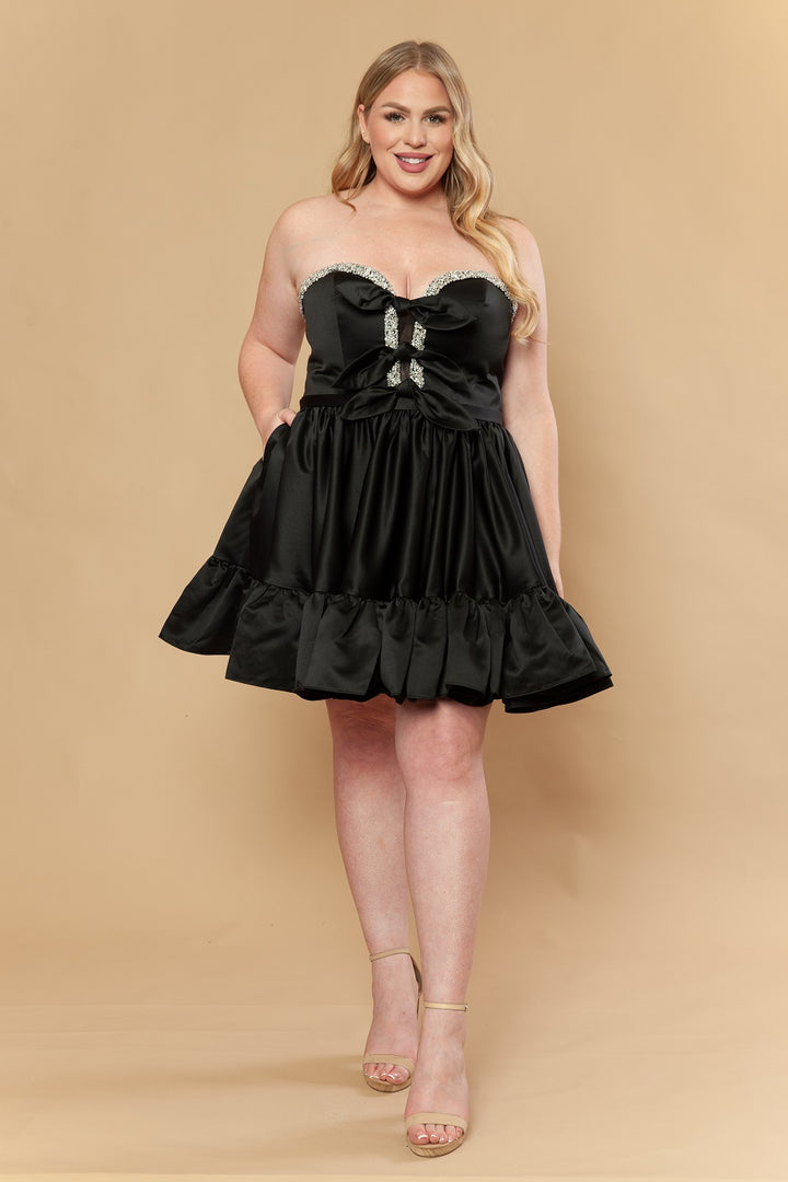 Plus Size Beaded Short Strapless Dress by Poly USA W1212