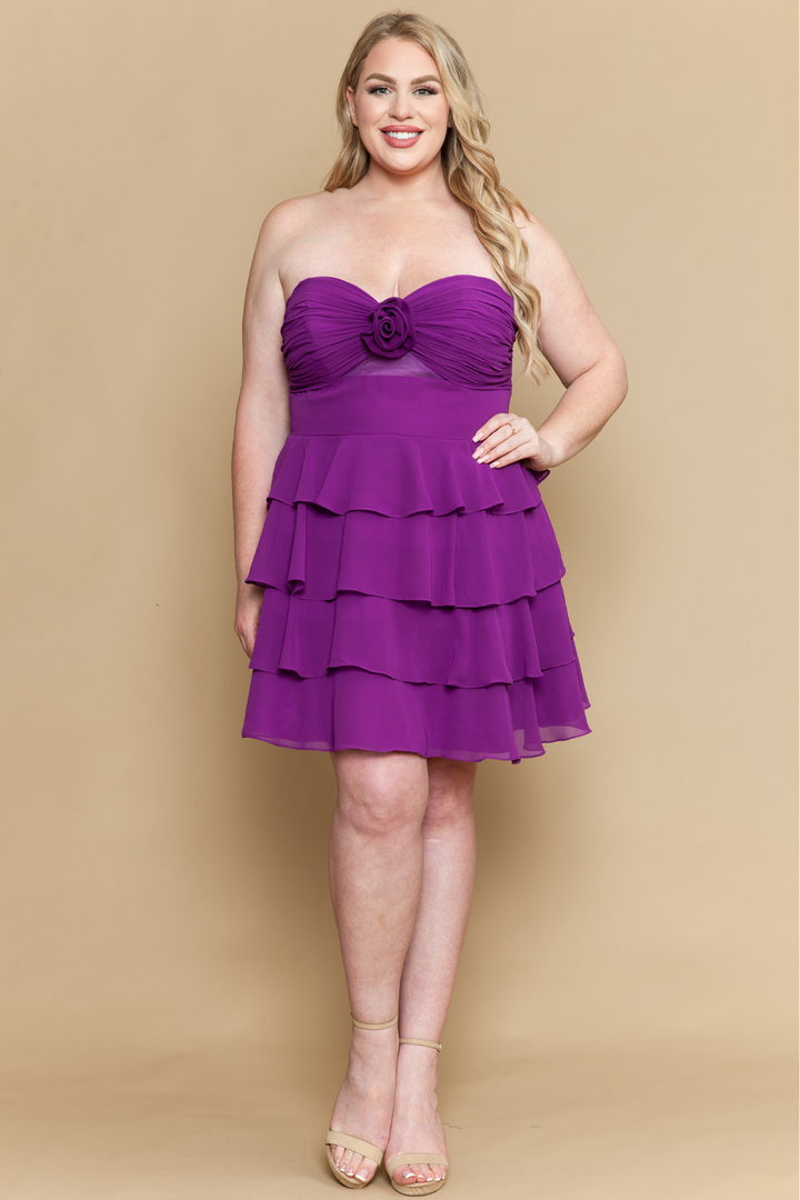 Plus Size Short Strapless Tiered Dress by Poly USA W1218