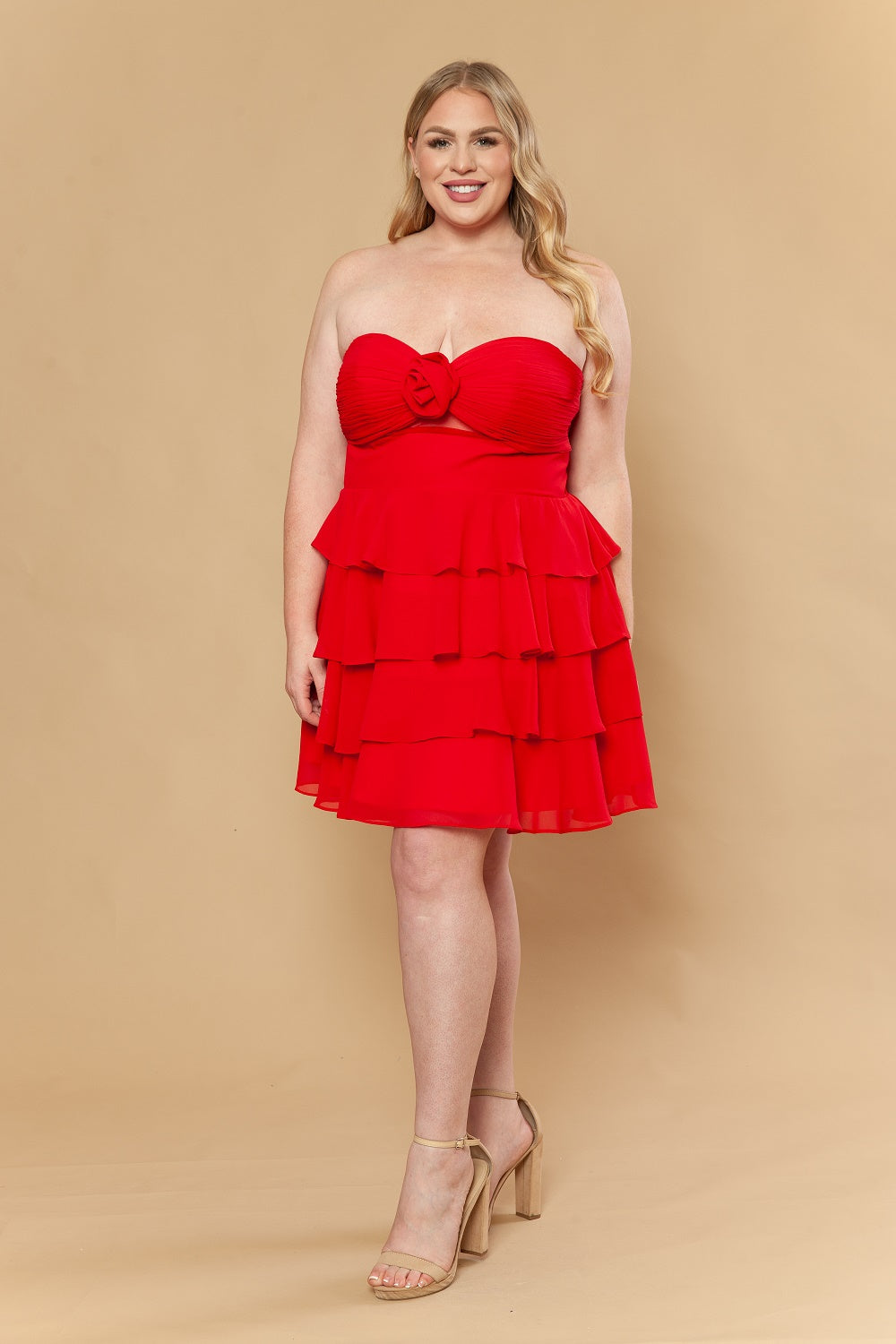 Plus Size Short Strapless Tiered Dress by Poly USA W1218