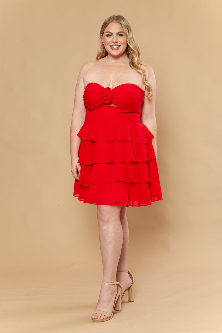 Plus Size Short Strapless Tiered Dress by Poly USA W1218