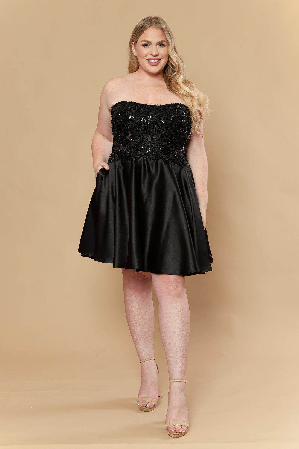 Plus Size Short Strapless A-line Dress by Poly USA W1220 Plus Size Short Strapless A-line Dress by Poly USA W1220