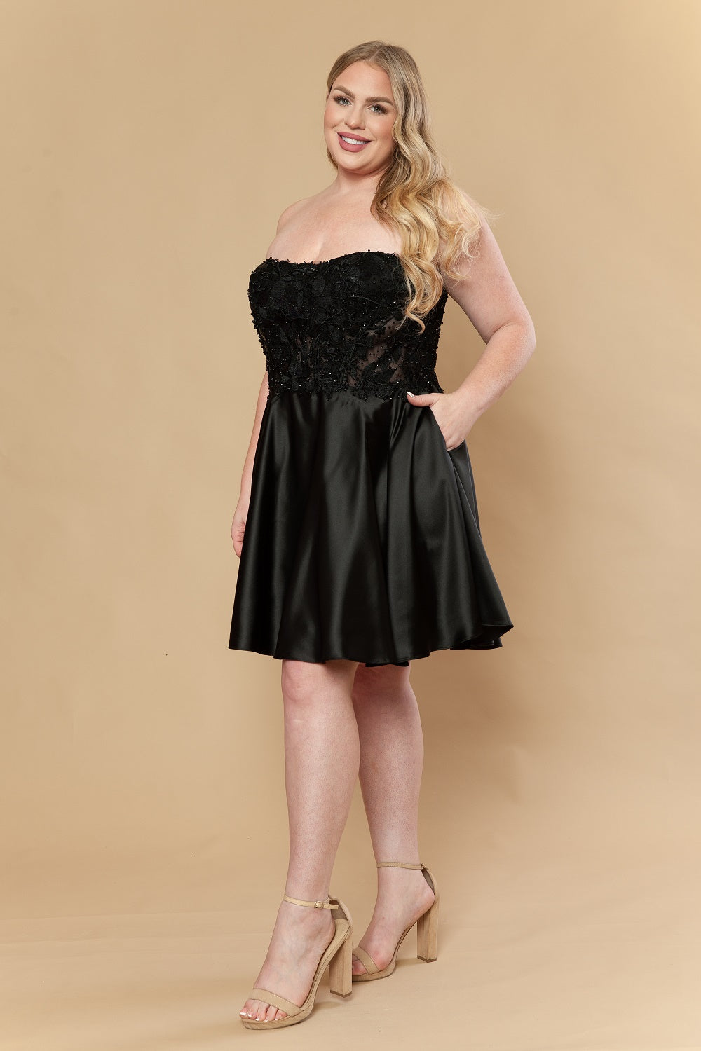 Plus Size Short Strapless A-line Dress by Poly USA W1220