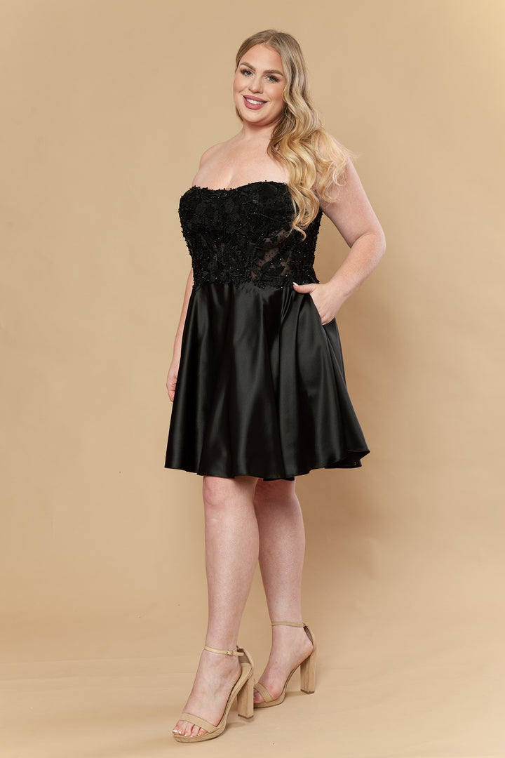 Plus Size Short Strapless A-line Dress by Poly USA W1220