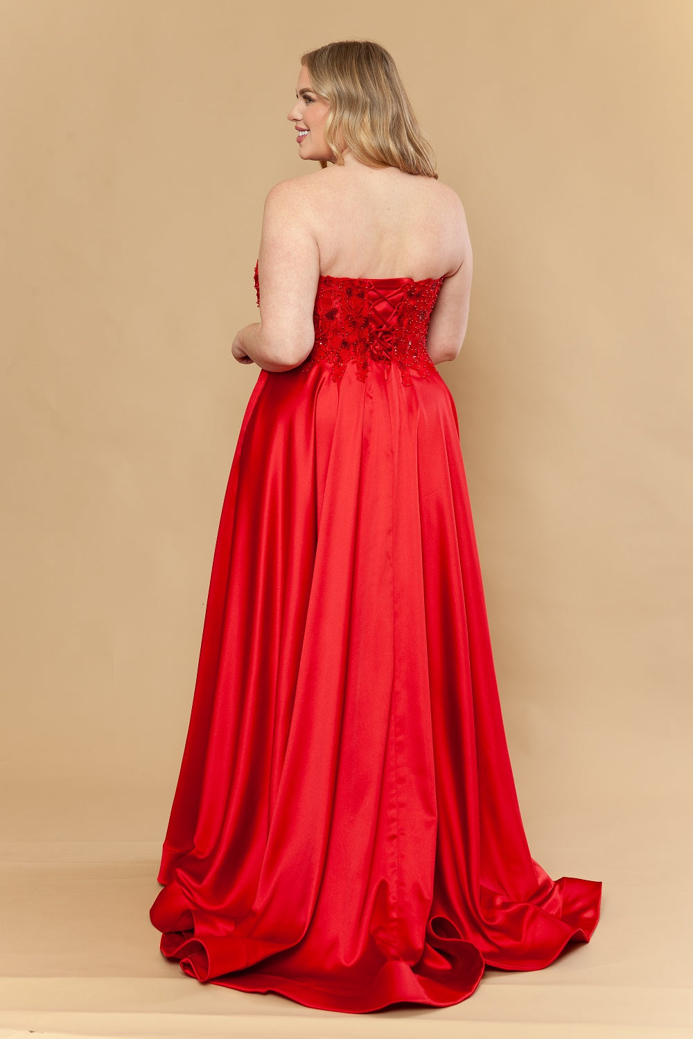 Plus Size Satin Strapless A-line Gown by Poly USA W1224