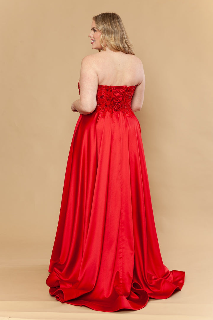 Plus Size Satin Strapless A-line Gown by Poly USA W1224