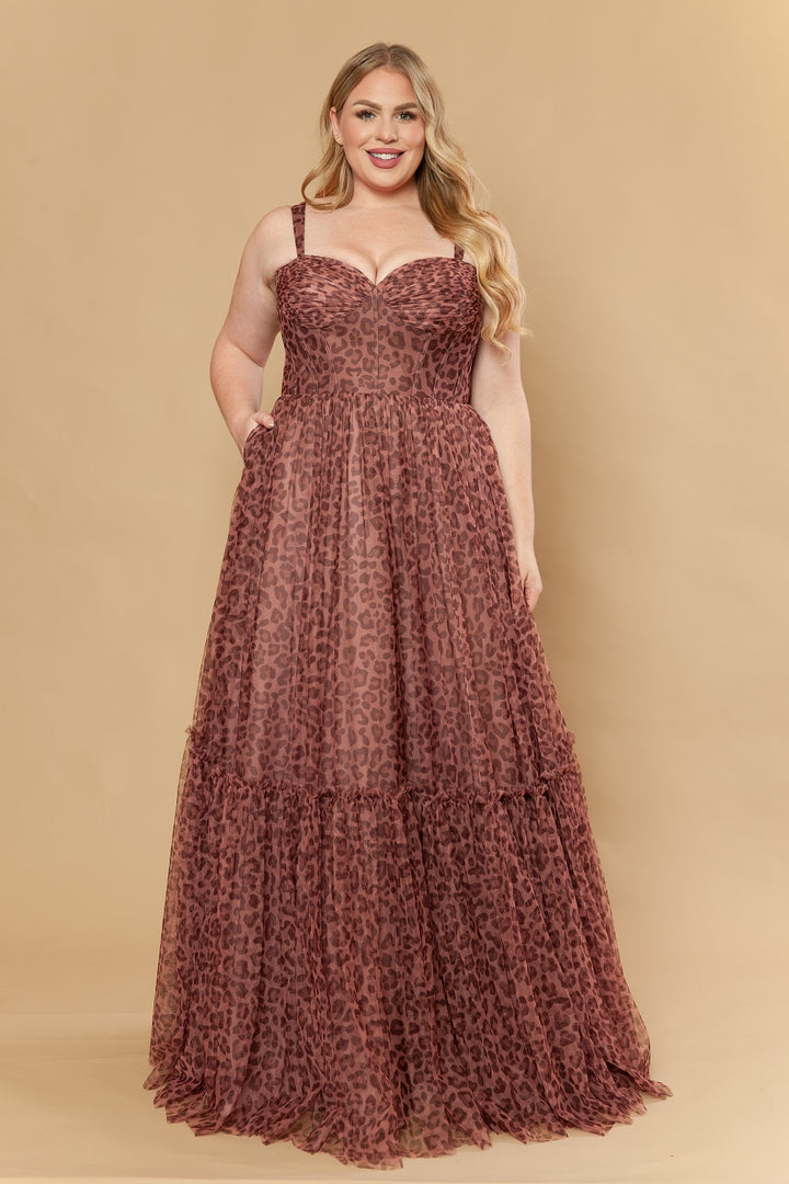 Plus Size Animal Print A-line Gown by Poly USA W1226