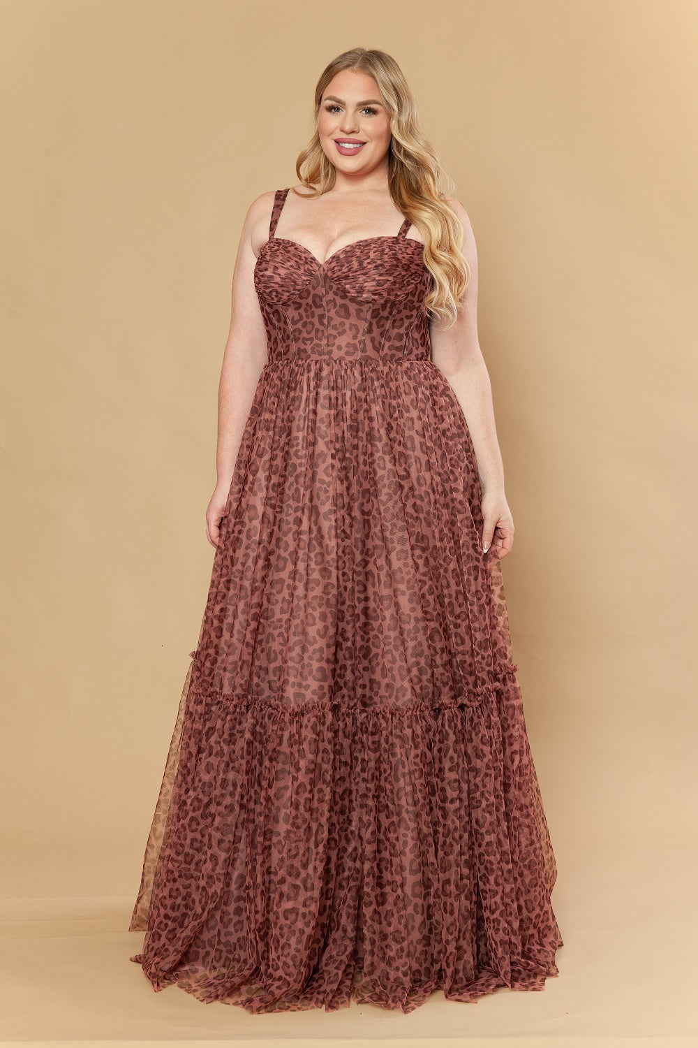 Plus Size Animal Print A-line Gown by Poly USA W1226