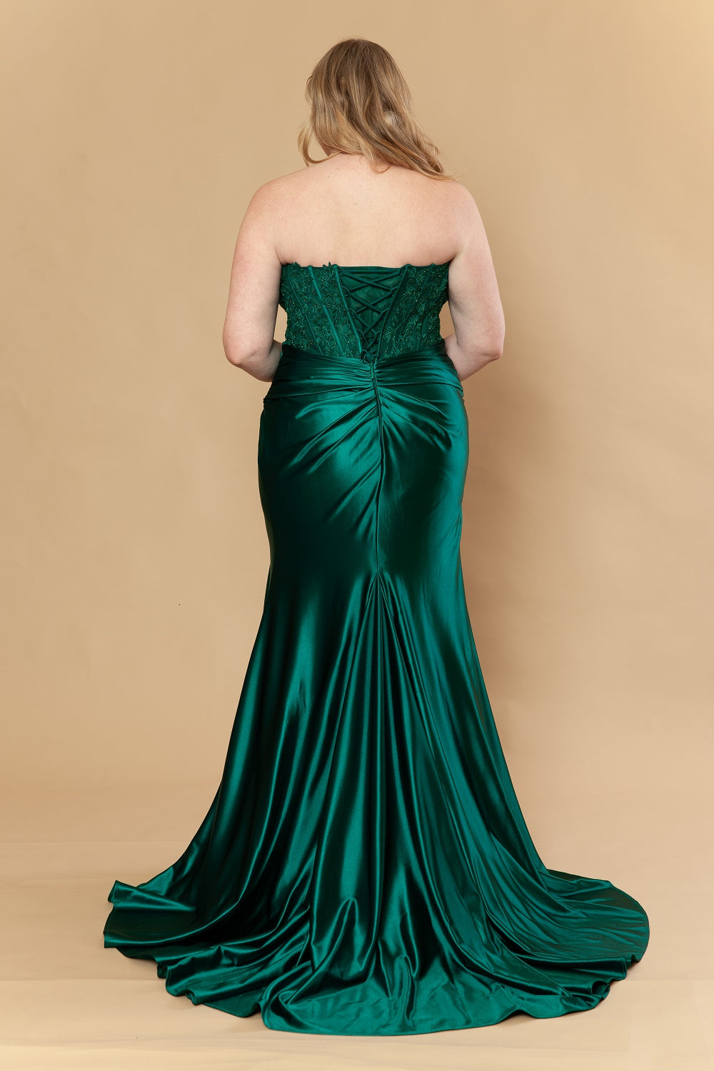 Plus Size Applique Strapless Slit Gown by Poly USA W1228