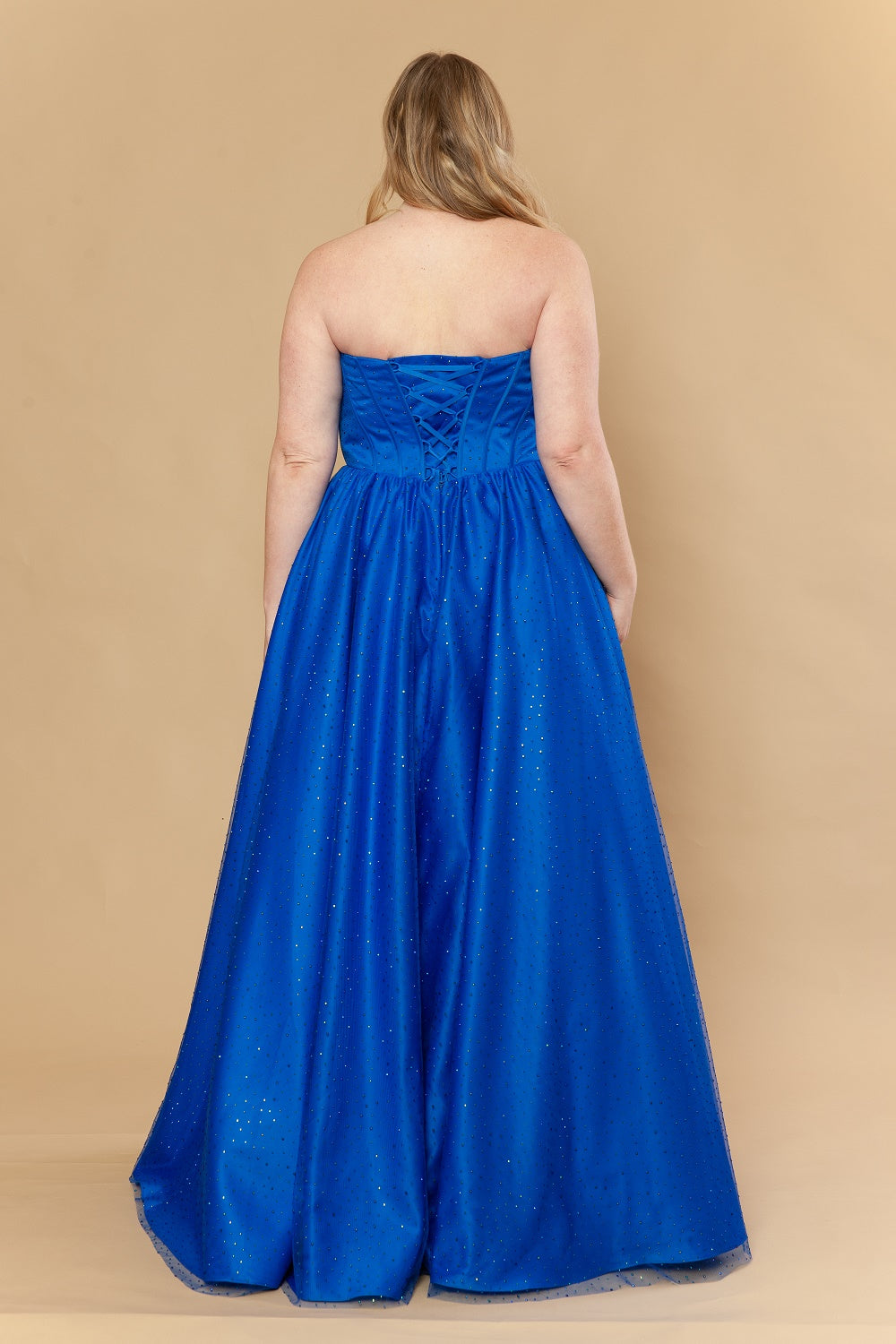 Plus Size Satin Strapless A-line Gown by Poly USA W1236