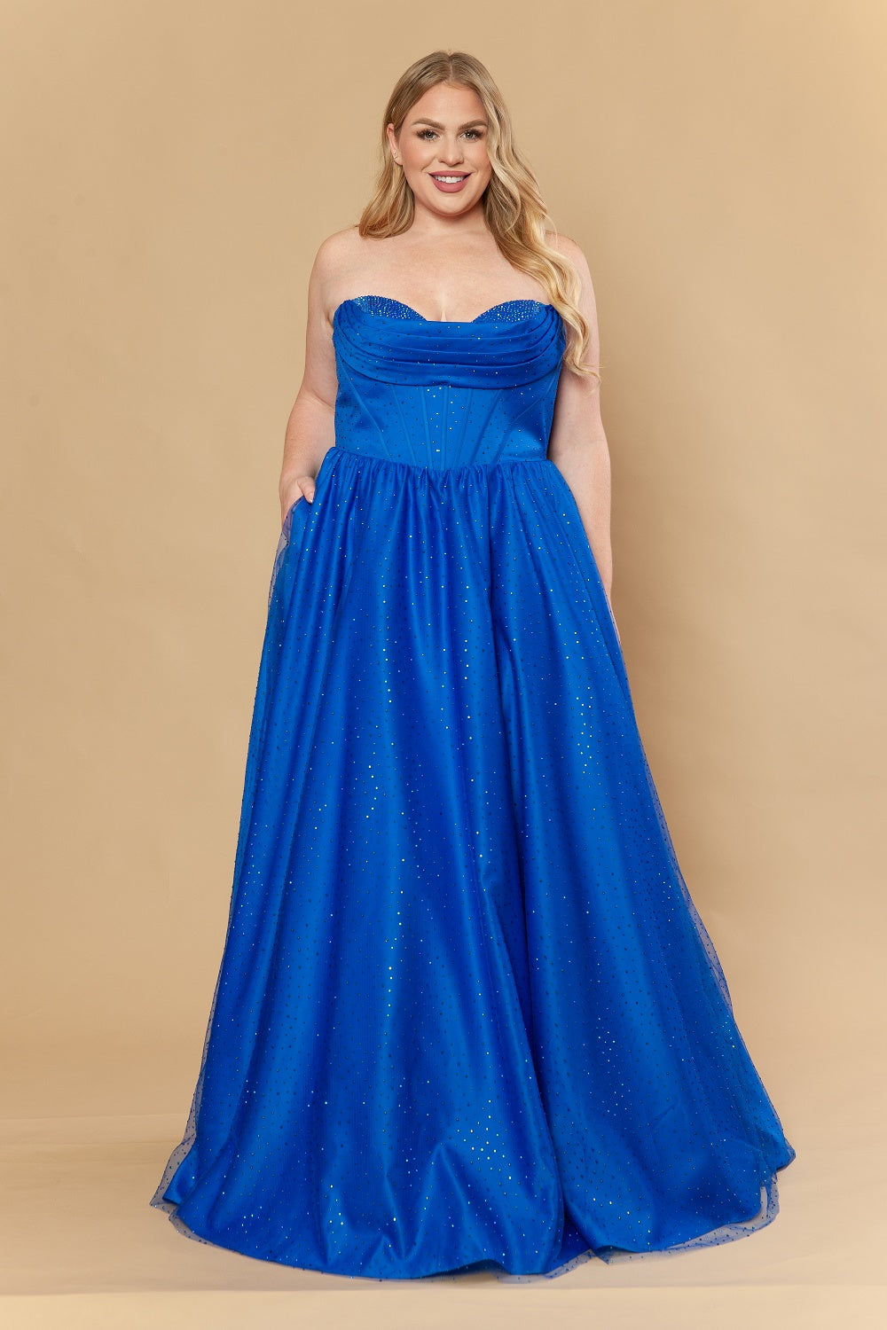 Plus Size Satin Strapless A-line Gown by Poly USA W1236