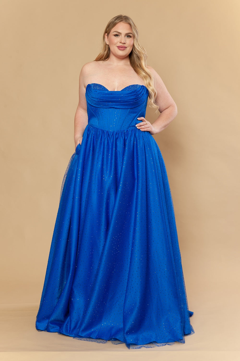 Plus Size Satin Strapless A-line Gown by Poly USA W1236