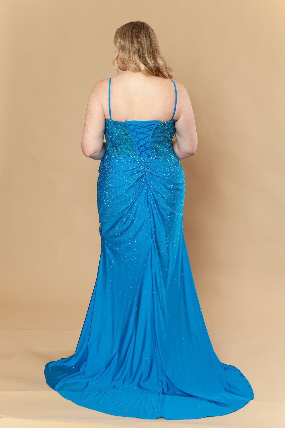 Plus Size Satin Sleeveless Slit Gown by Poly USA W1242
