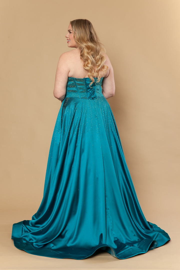 Plus Size Satin Strapless A-line Gown by Poly USA W1244