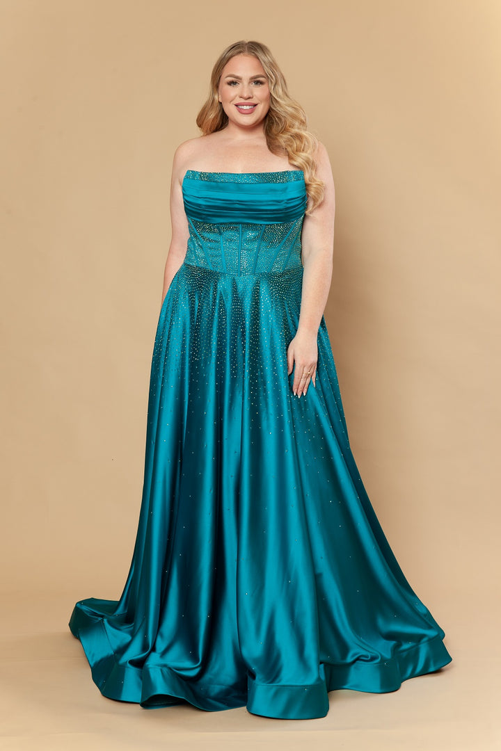 Plus Size Satin Strapless A-line Gown by Poly USA W1244