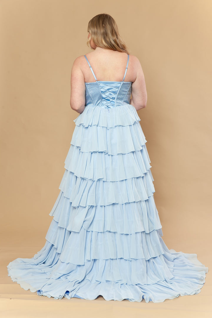 Plus Size Sleeveless Ruffled A-line Gown by Poly USA W1250