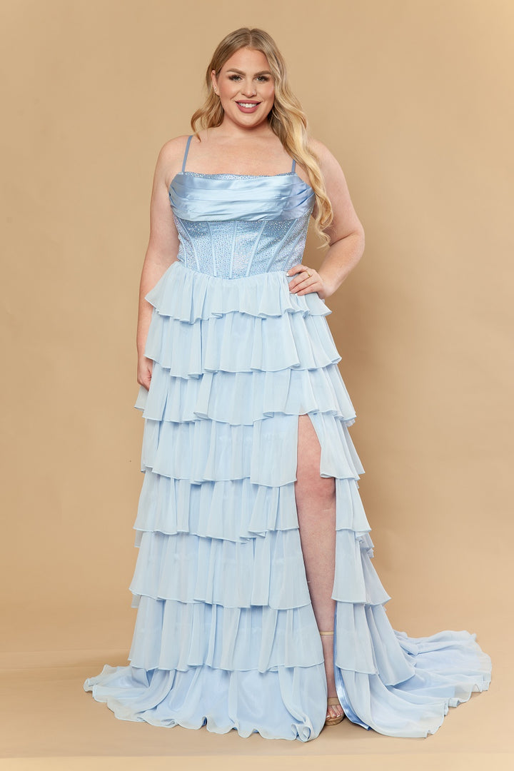 Plus Size Sleeveless Ruffled A-line Gown by Poly USA W1250