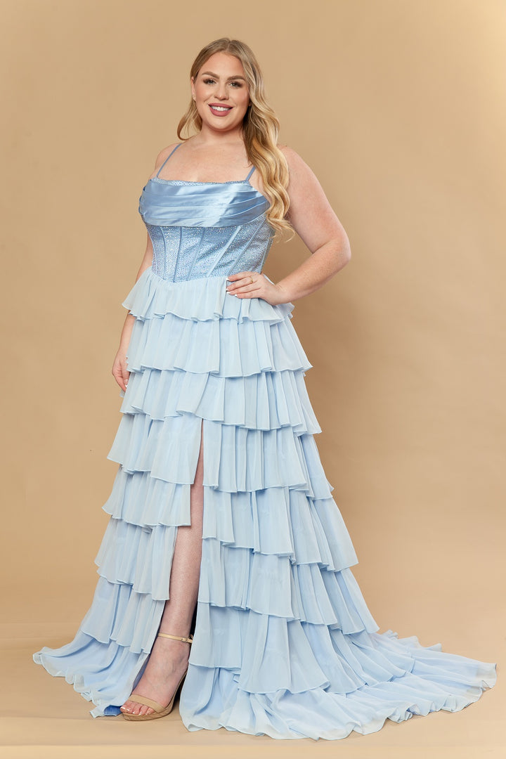 Plus Size Sleeveless Ruffled A-line Gown by Poly USA W1250