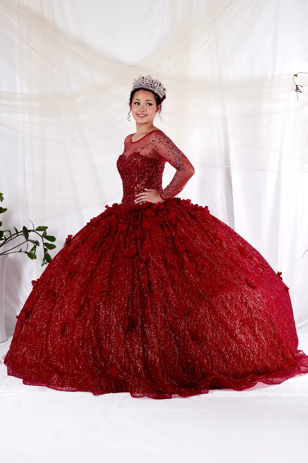 3D Floral Long Sleeve Ball Gown by Calla KY-82256