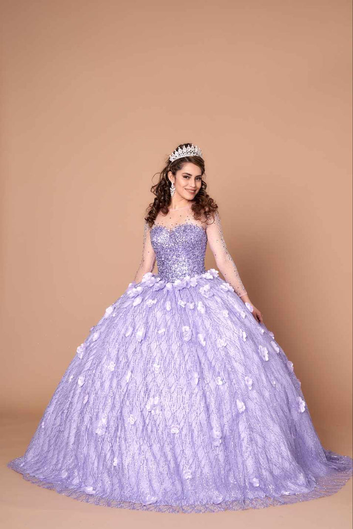 3D Floral Long Sleeve Ball Gown by Calla KY-82256